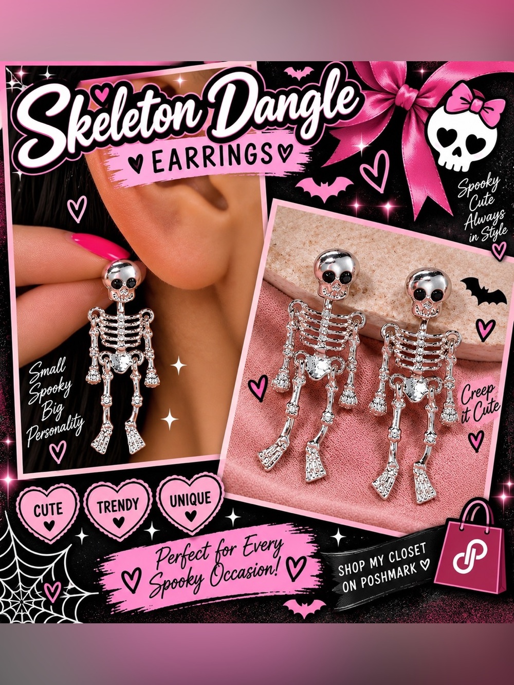 💀🆕💀Skeleton Dangle Earrings — Silver Women’s Jewelry